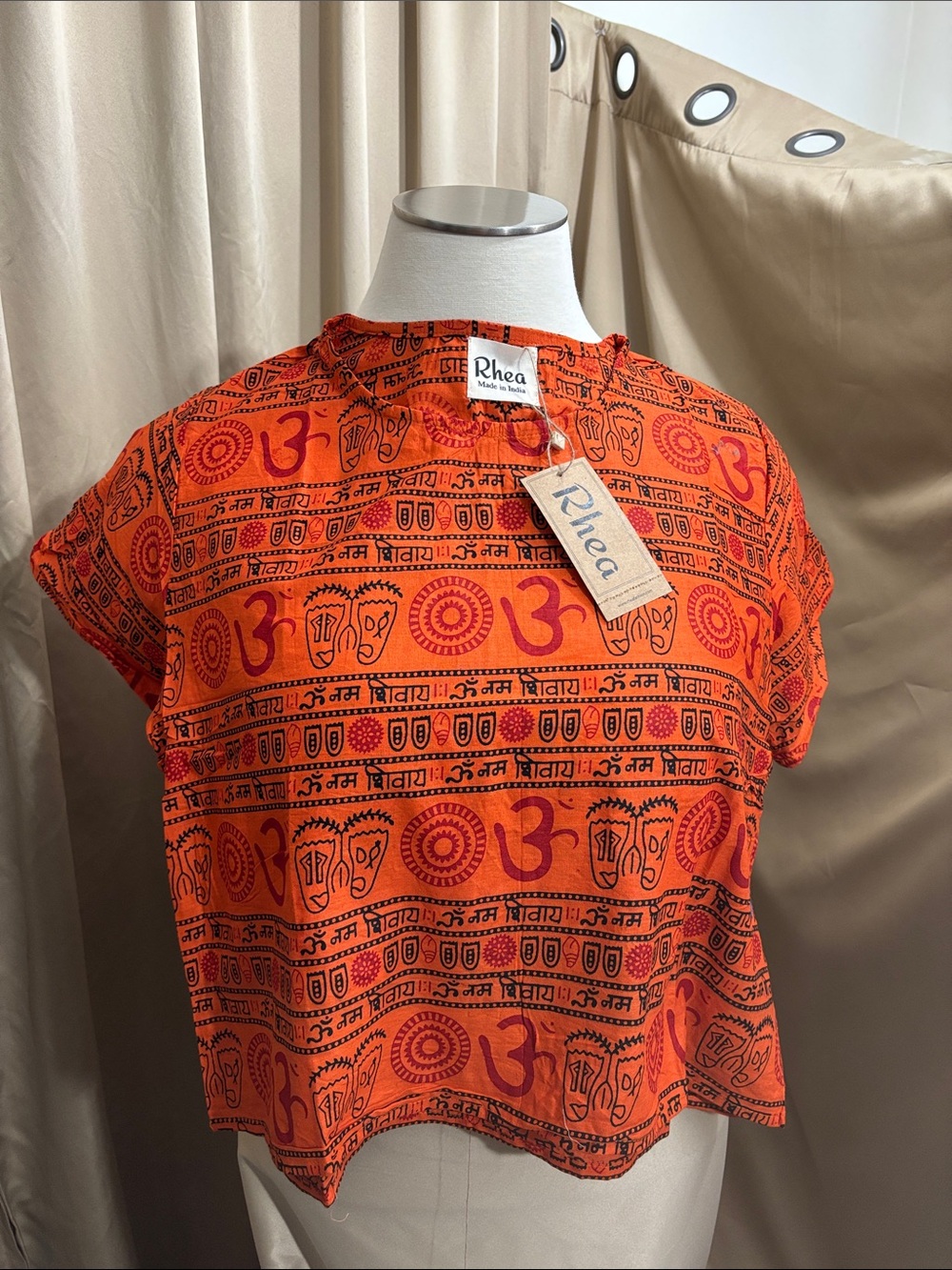 Rhea Orange Printed Short Sleeve Top